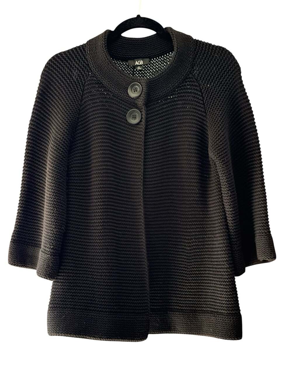 AGB Black Knit Cardigan Sweater Size M 60% Cotton 40% Acrylic